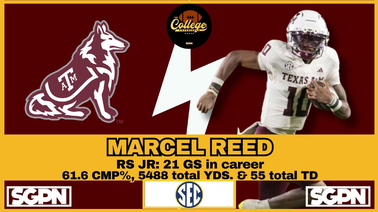 Marcel Reed Texas A&M Quarterback Marcel Reed Texas A&M quarterback returning after 5488 total yards and 55 total touchdowns across 21 career starts