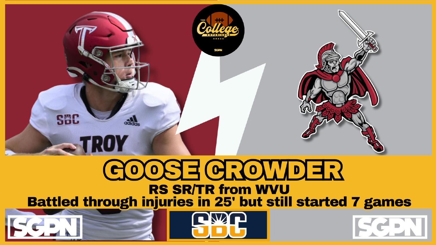 Goose Crowder Troy quarterback and West Virginia transfer competing for the 2026 job