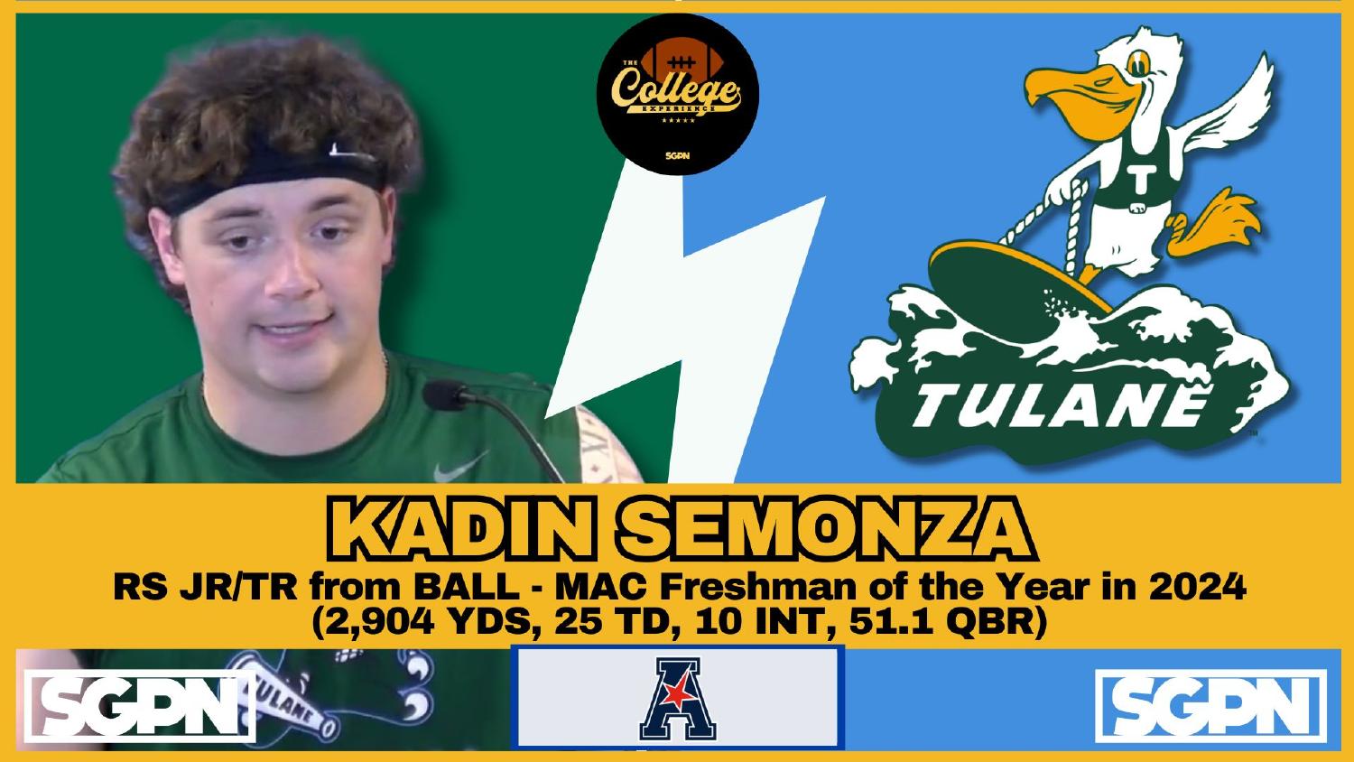Kadin Semonza Tulane Quarterback Kadin Semonza Ball State transfer in the Tulane Green Wave 2026 quarterback competition