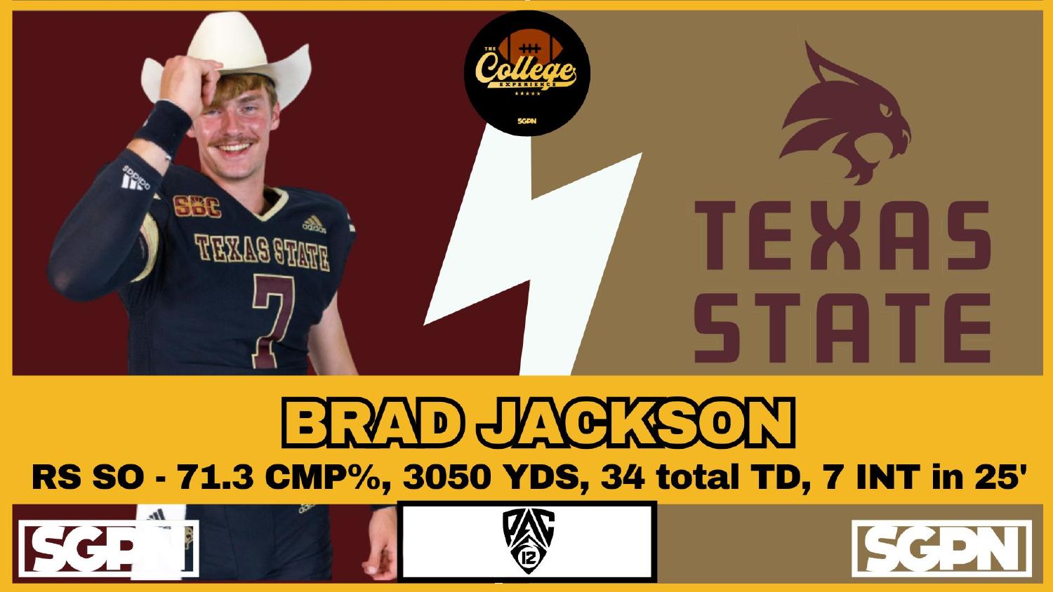 Brad Jackson Texas State Bobcats quarterback returning with 3050 passing yards and 34 total touchdowns