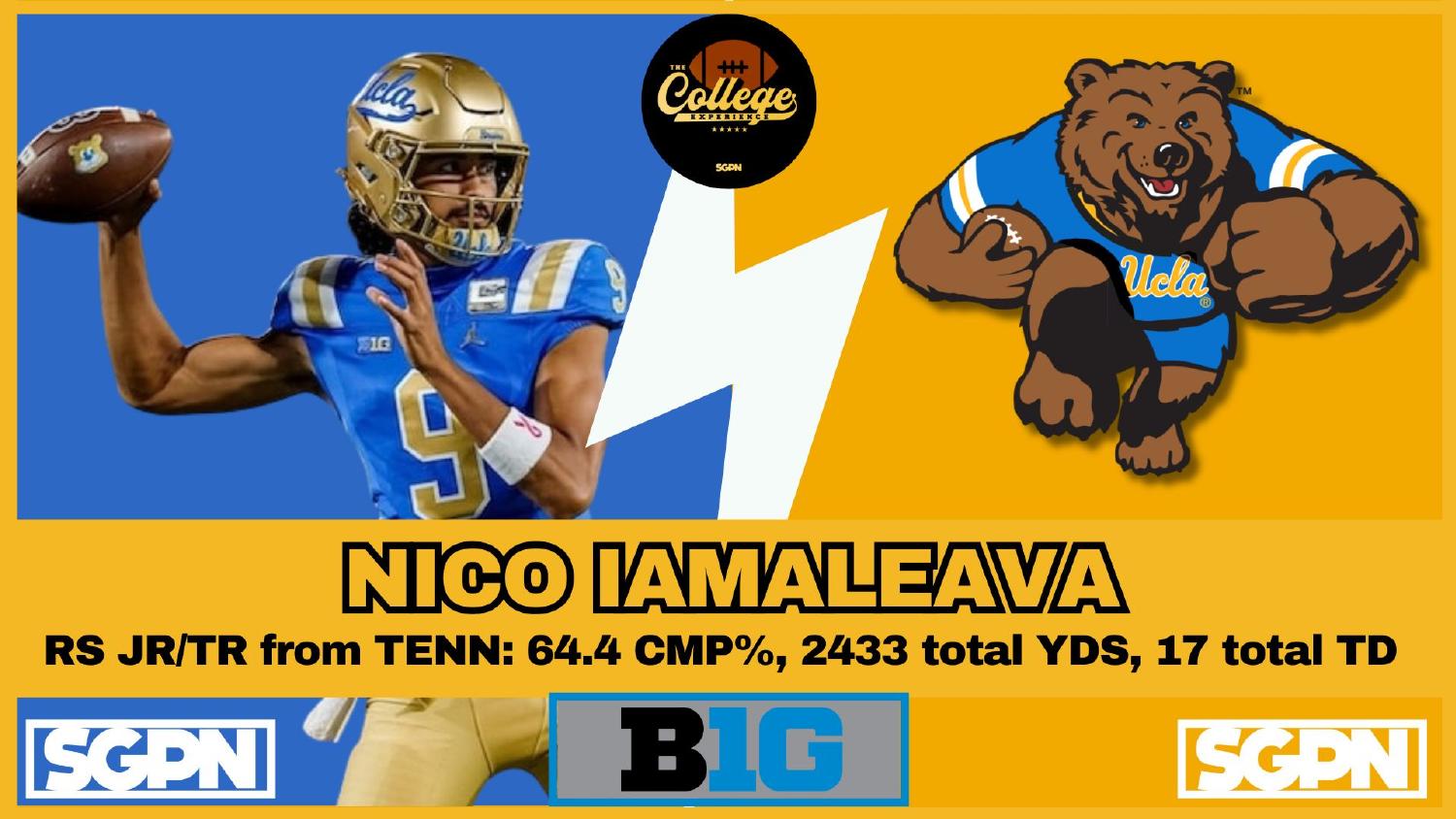 Nico Iamaleava UCLA Quarterback Nico Iamaleava UCLA Bruins quarterback transfer from Tennessee with 2433 total yards and 17 total touchdowns