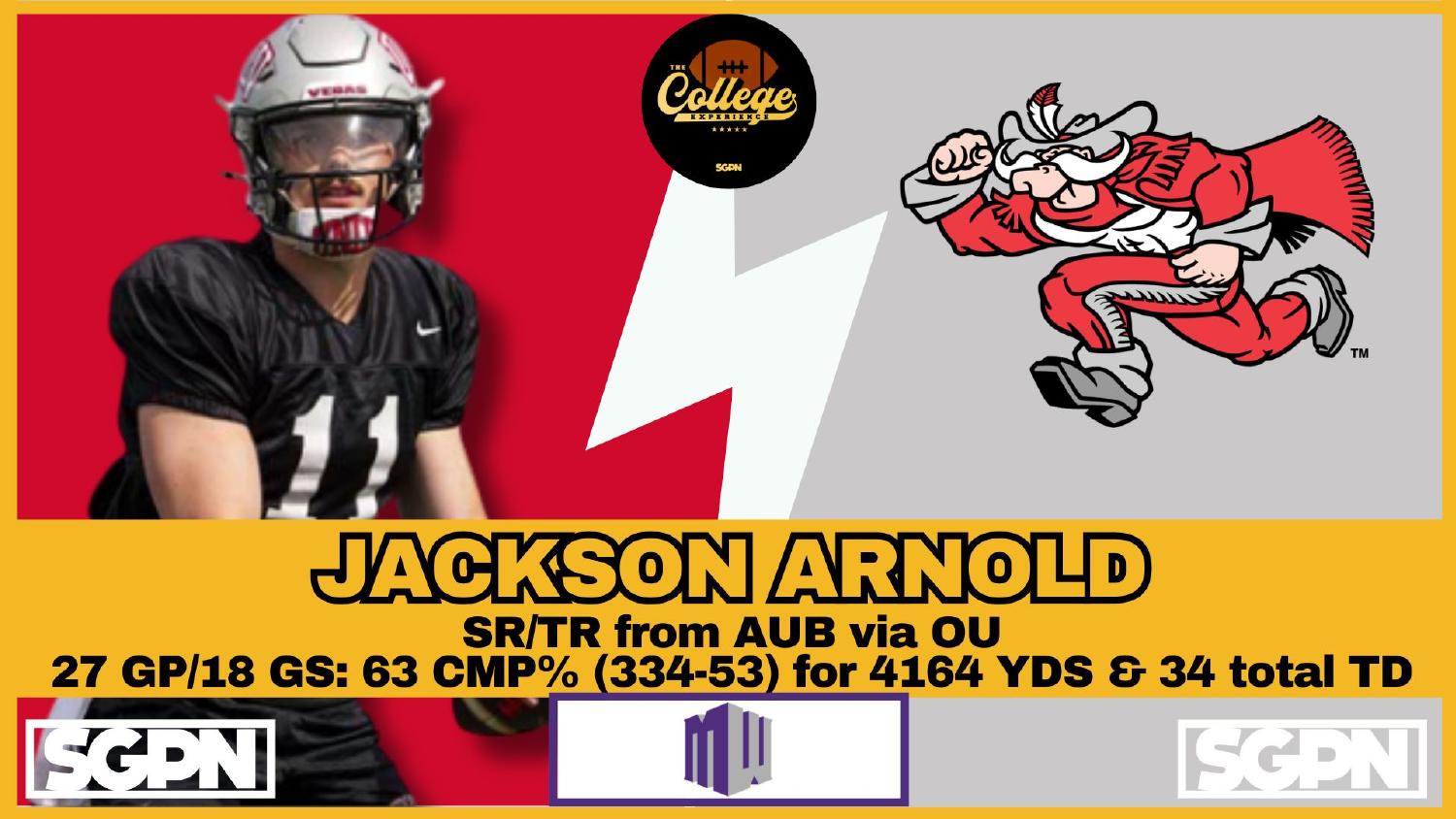 Jackson Arnold UNLV quarterback transfer from Auburn via Oklahoma in the 2026 quarterback battle
