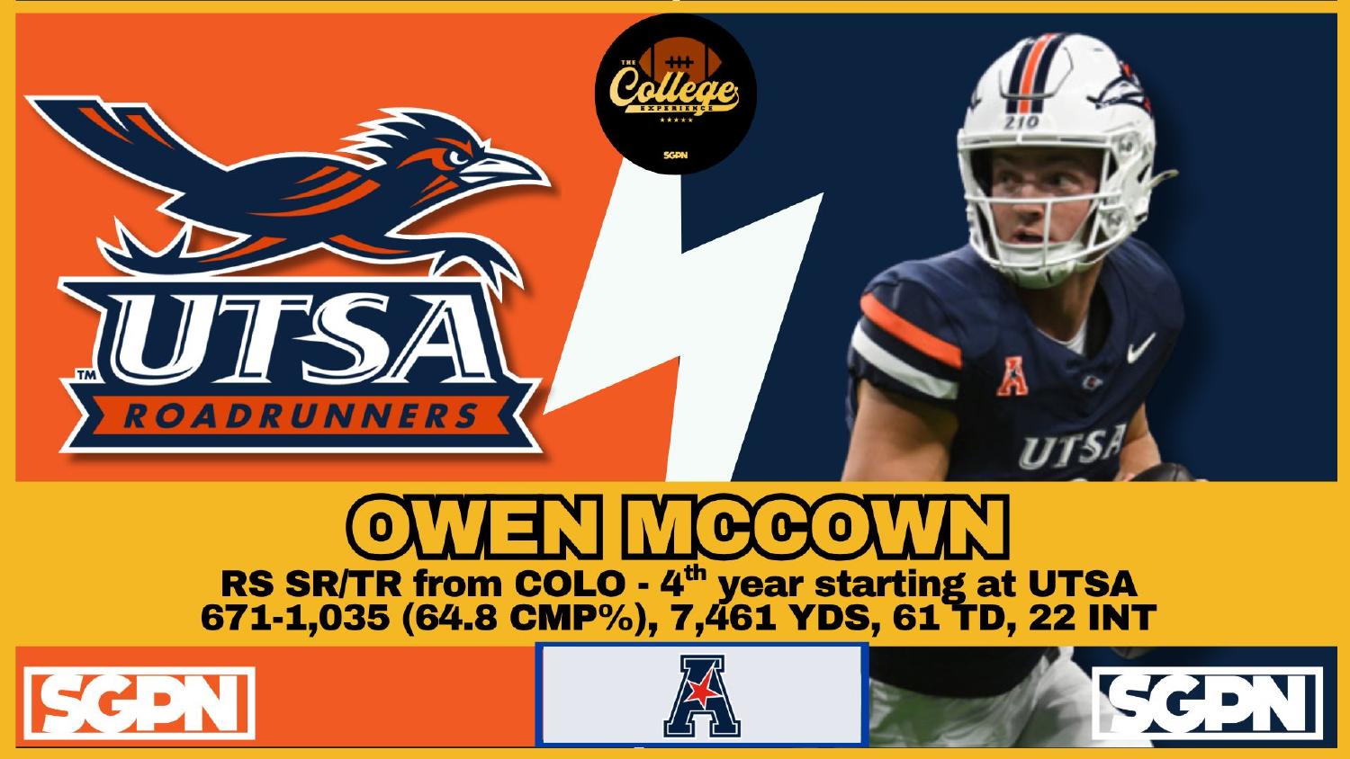 Owen McCown UTSA Quarterback Owen McCown UTSA Roadrunners quarterback transfer from Colorado in his fourth year starting