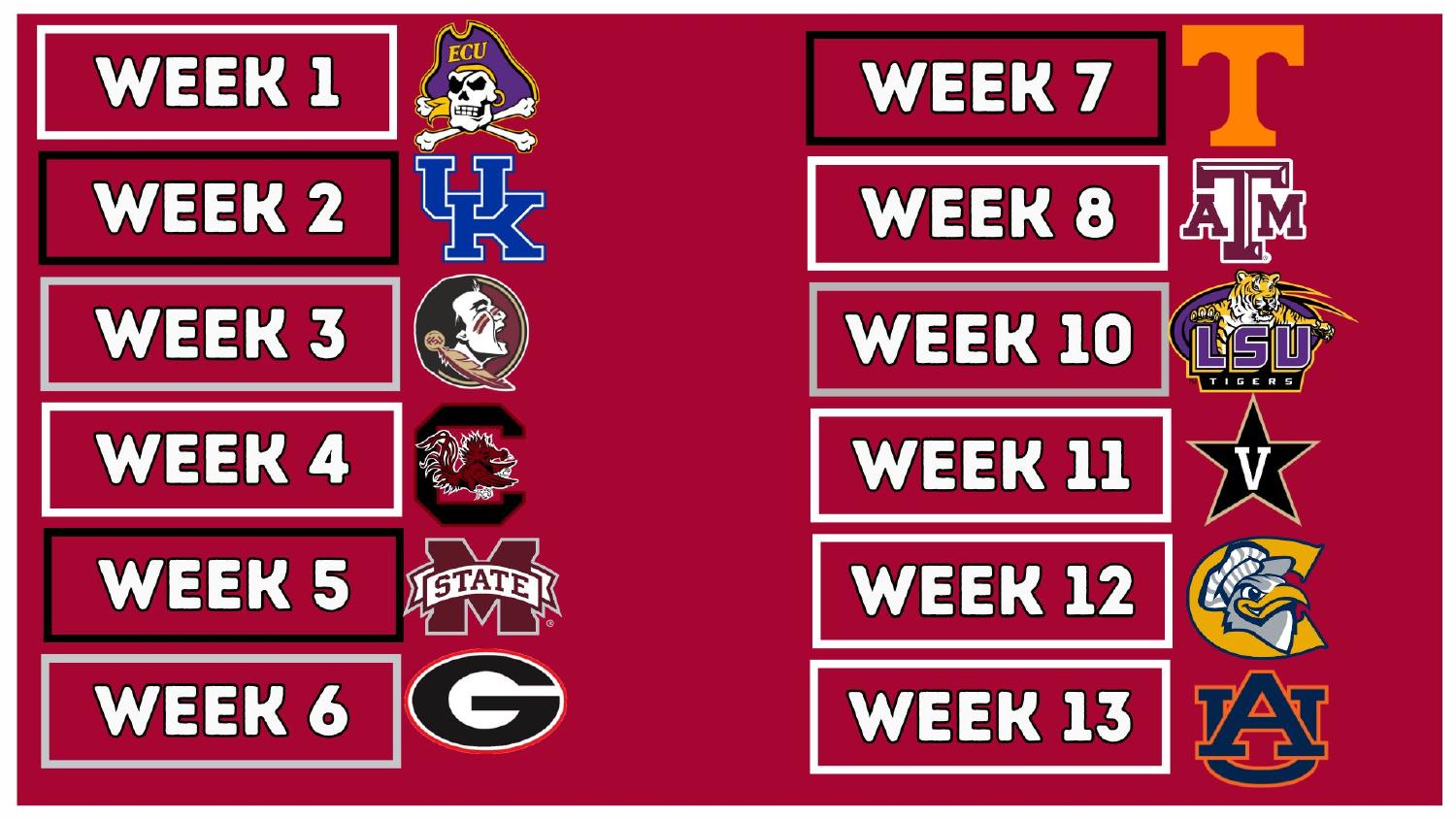 Alabama Crimson Tide 2026 SEC schedule including Georgia and the Iron Bowl against Auburn