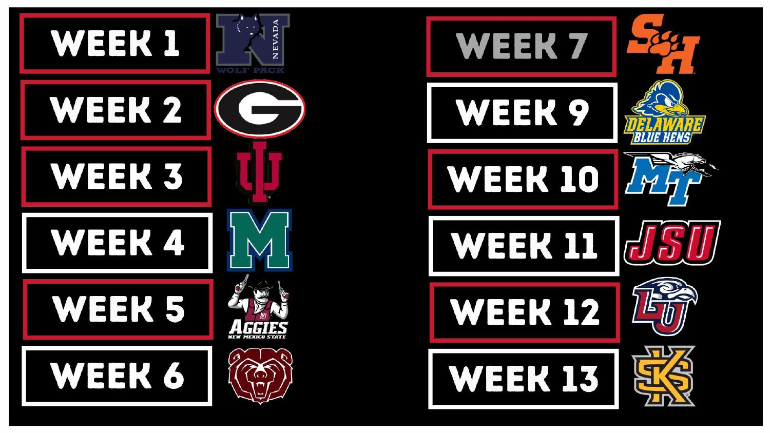 Western Kentucky Hilltoppers 2026 Conference USA schedule opening at Nevada, Georgia and Indiana