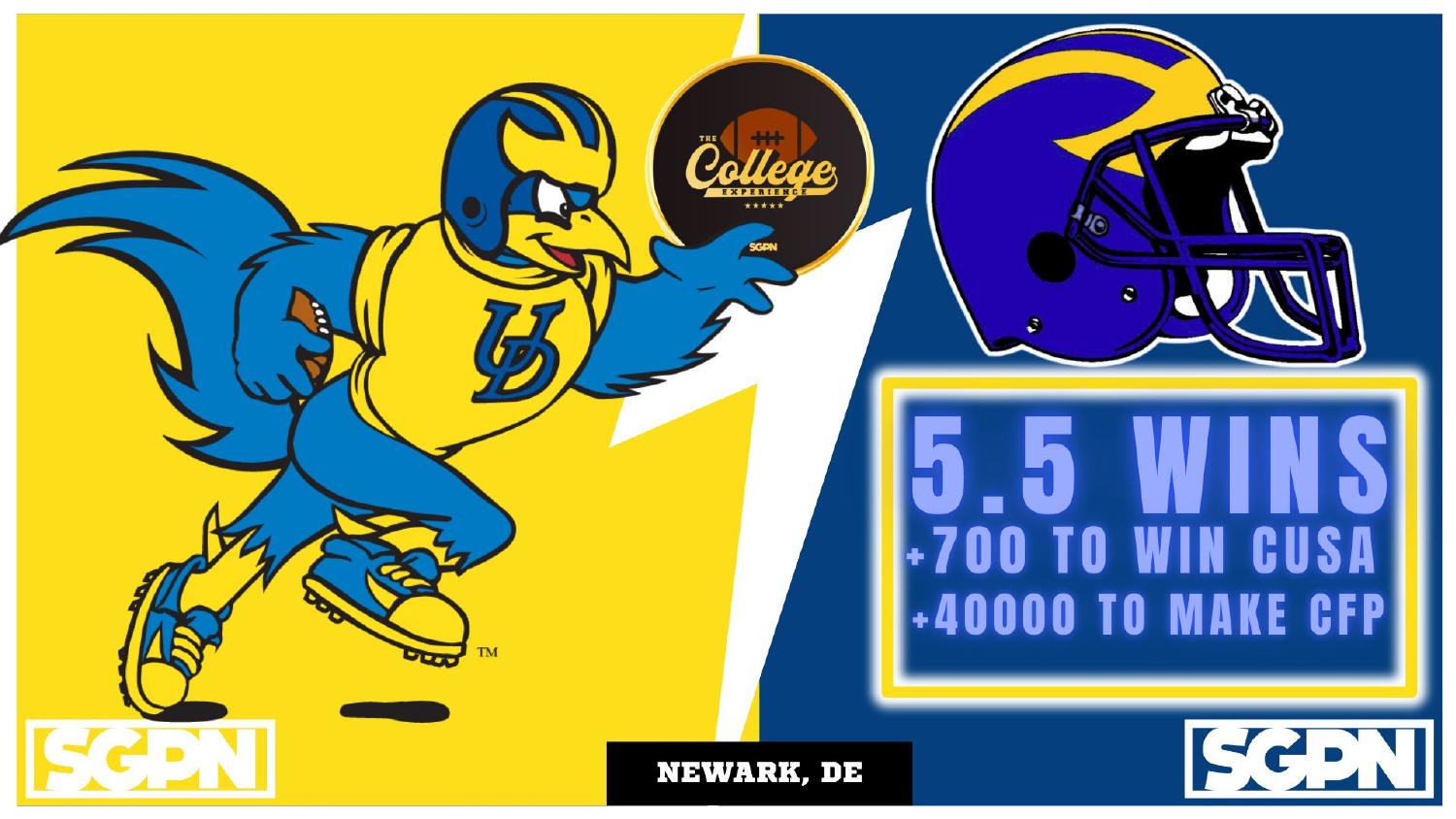 Delaware Blue Hens 2026 Win Total Delaware Blue Hens 2026 win total set at 5.5 with plus 700 Conference USA and plus 40000 CFP odds