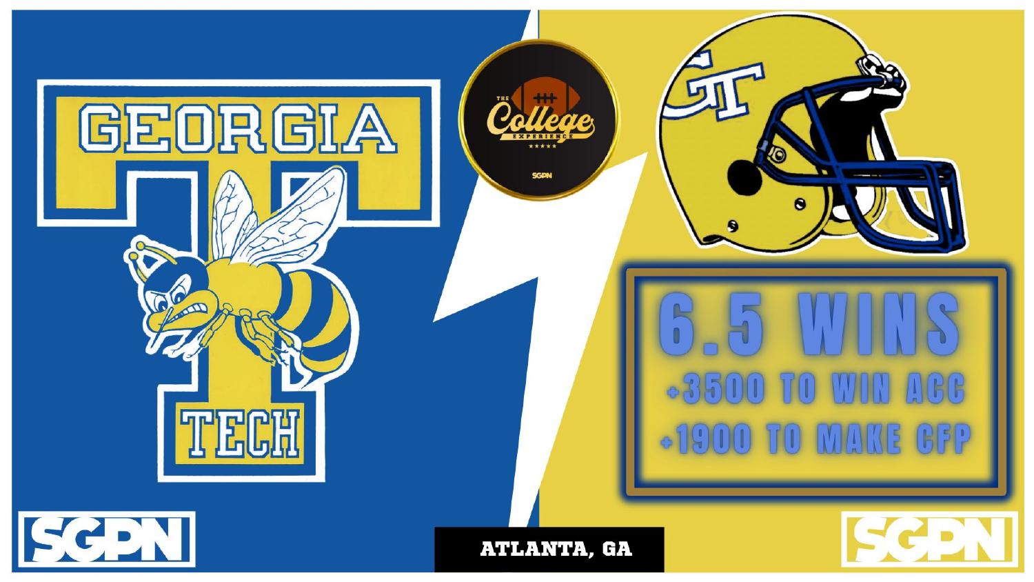 Georgia Tech Yellow Jackets 2026 win total set at 6.5 with plus 3500 ACC and plus 1900 CFP odds