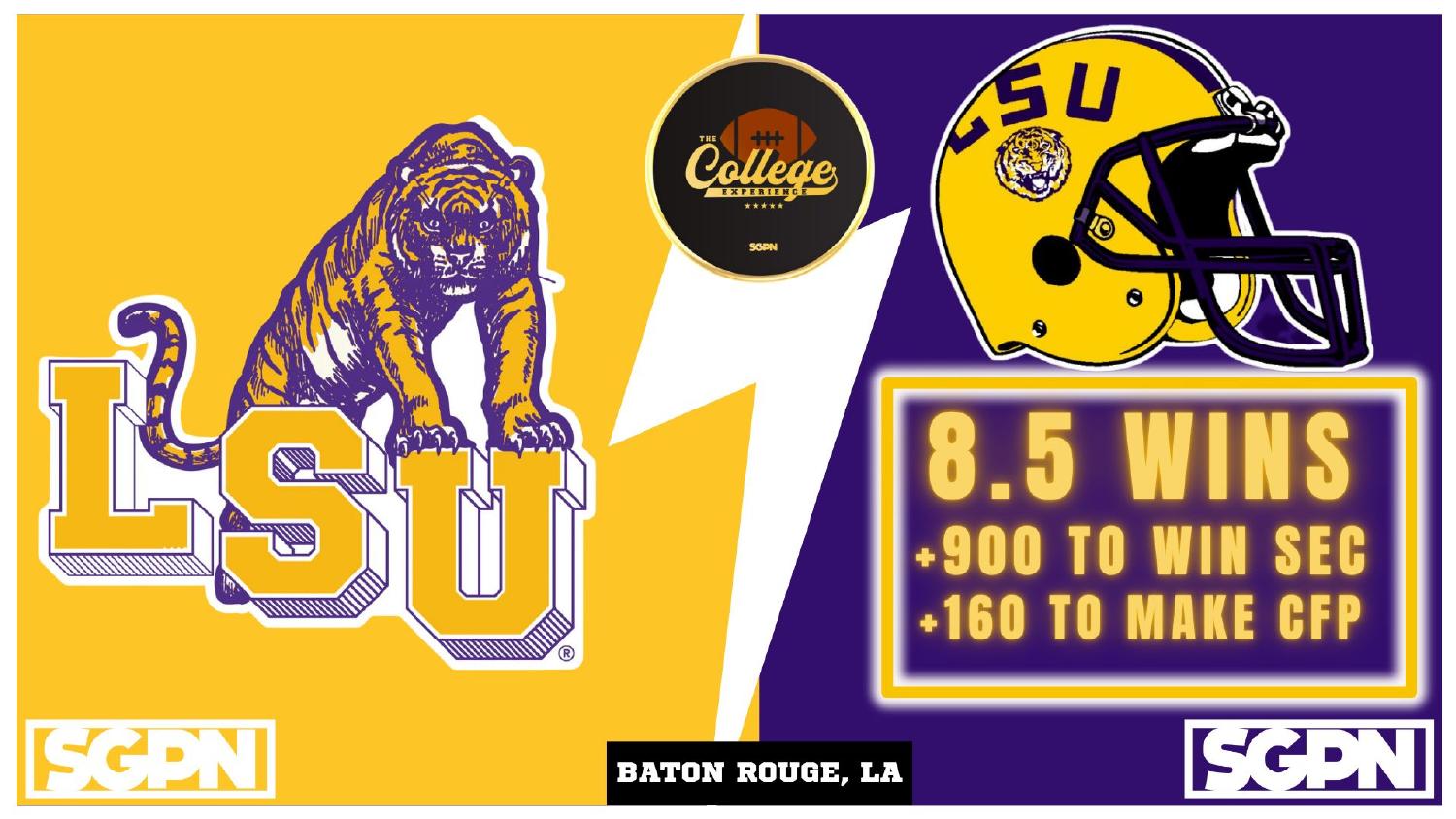 LSU Tigers 2026 Win Total LSU 2026 preview win total set at 8.5 with plus 900 SEC and plus 160 College Football Playoff odds