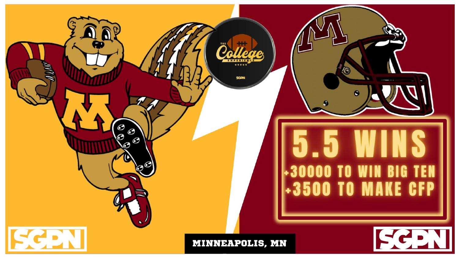 Minnesota Golden Gophers 2026 win total set at 5.5 with plus 30000 Big Ten and plus 3500 CFP odds