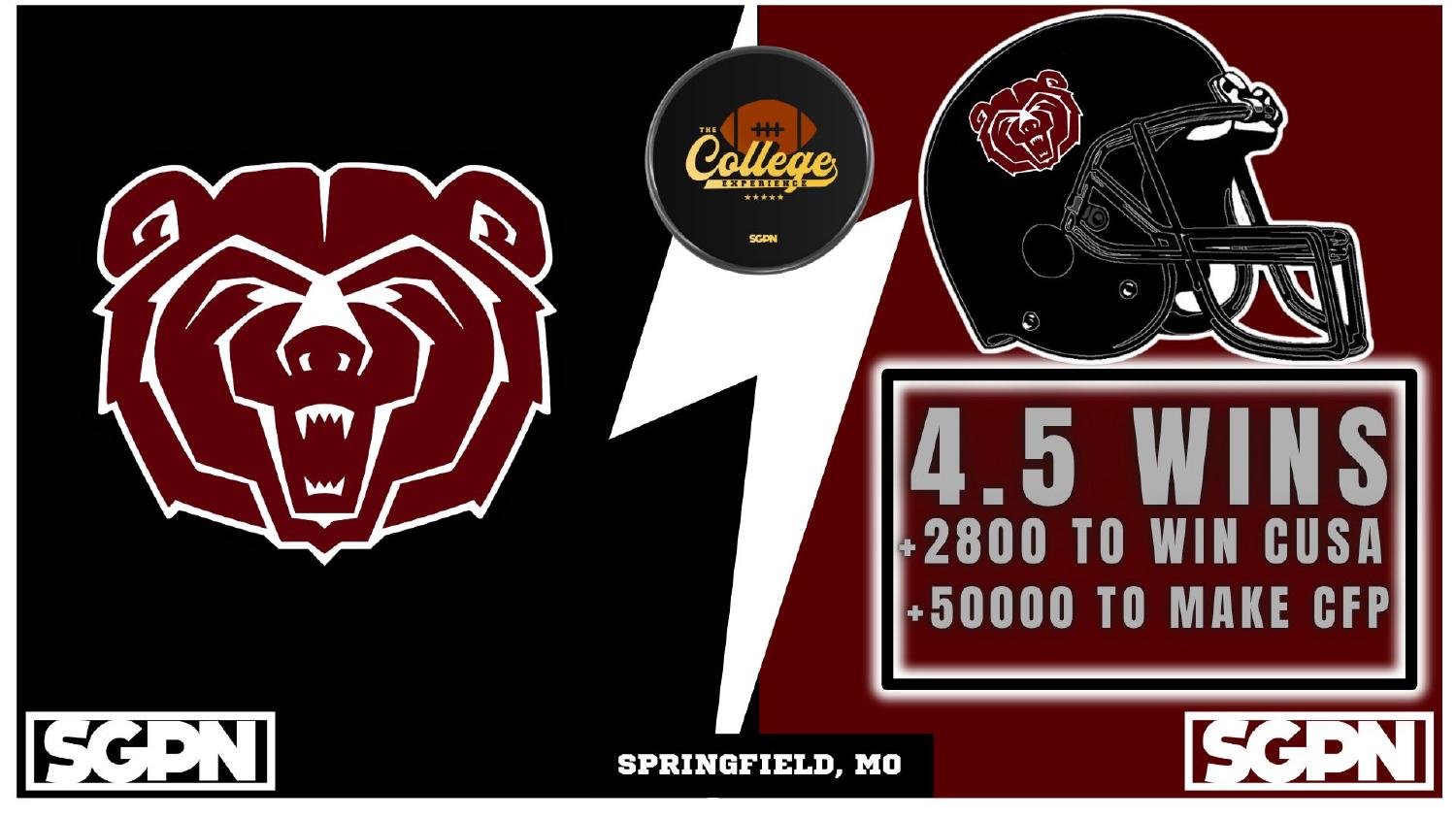 Missouri State Bears 2026 Win Total Missouri State Bears 2026 win total set at 4.5 with plus 2800 Conference USA and plus 50000 CFP odds