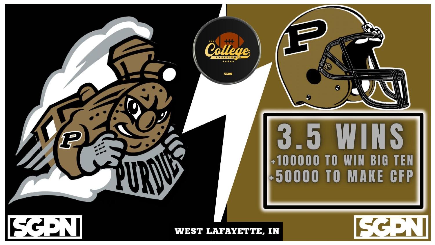 Purdue Boilermakers 2026 Win Total Purdue Boilermakers 2026 win total set at 3.5 with plus 100000 Big Ten and plus 50000 CFP odds