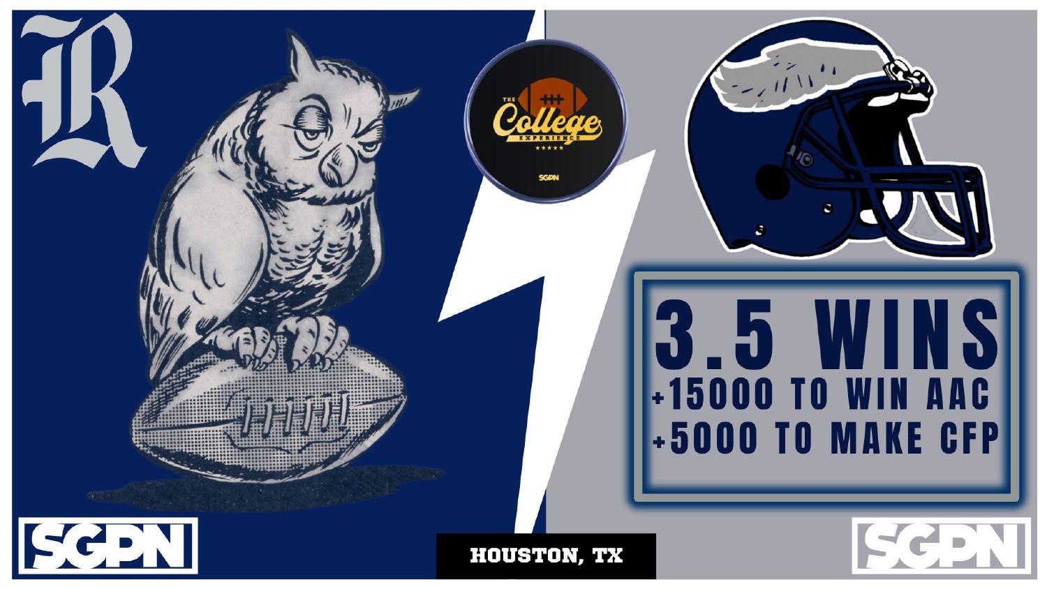Rice Owls 2026 win total set at 3.5 with plus 15000 AAC and plus 5000 College Football Playoff odds