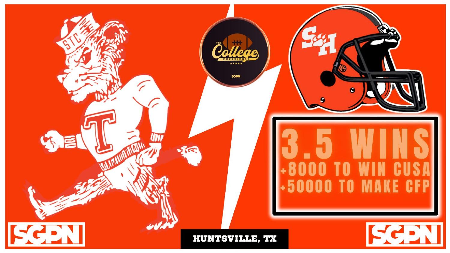 Sam Houston Bearkats 2026 Win Total Sam Houston Bearkats 2026 win total set at 3.5 with plus 8000 Conference USA and plus 50000 CFP odds