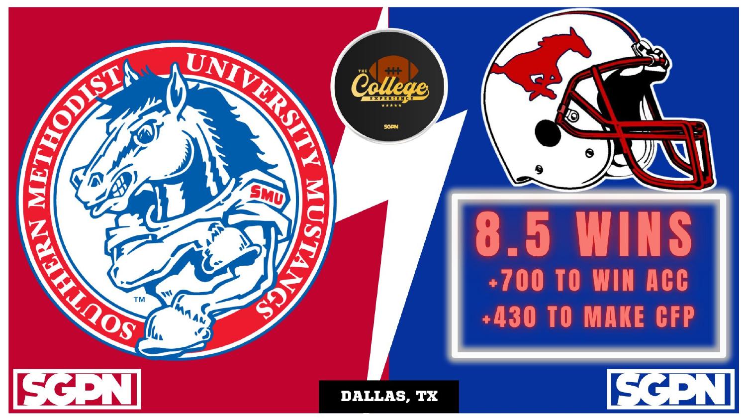 SMU Mustangs 2026 Win Total SMU Mustangs 2026 win total set at 8.5 with plus 700 ACC and plus 430 CFP odds