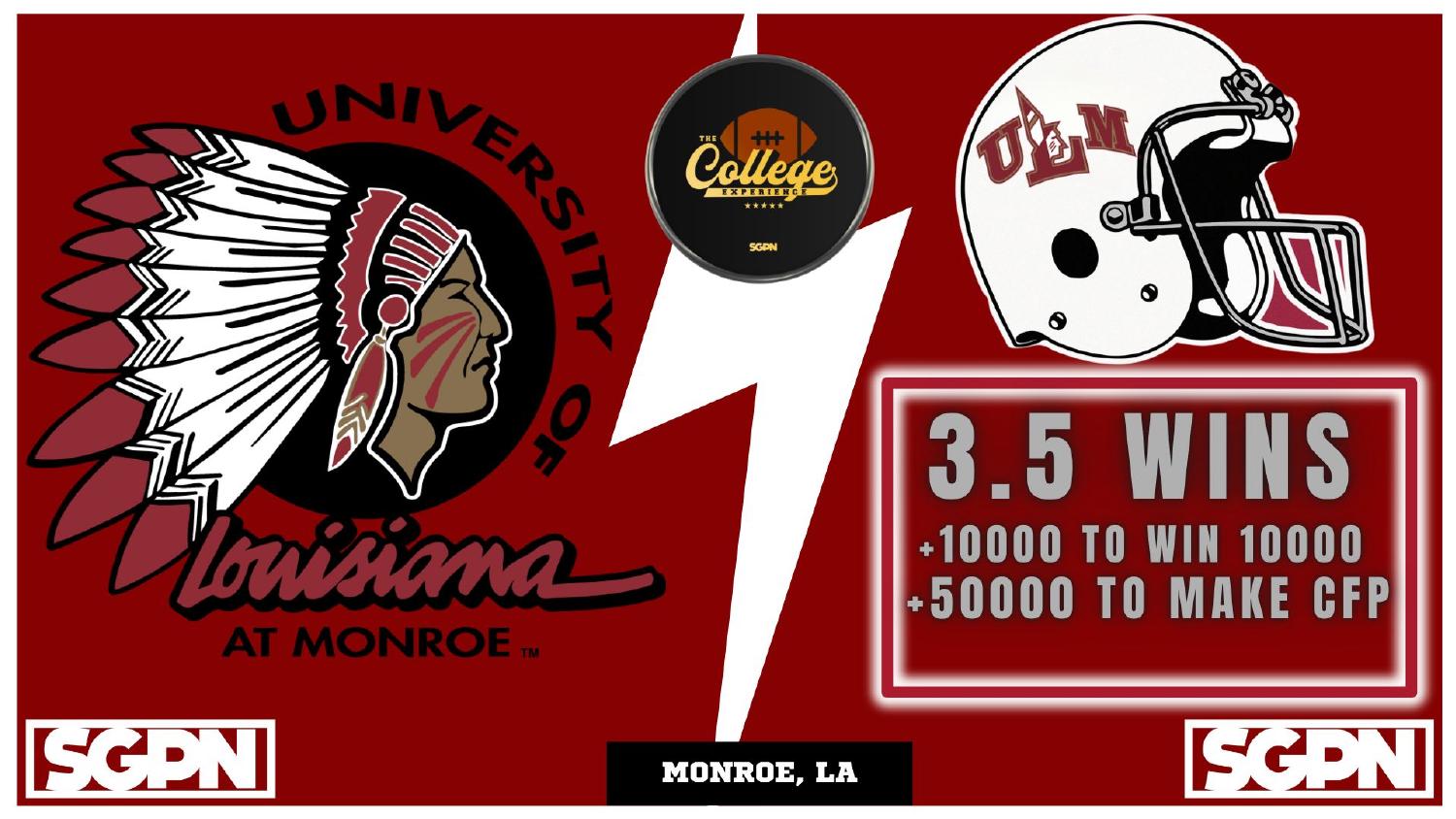 ULM Warhawks 2026 Win Total ULM Warhawks 2026 win total set at 3.5 with plus 10000 Sun Belt and plus 50000 CFP odds