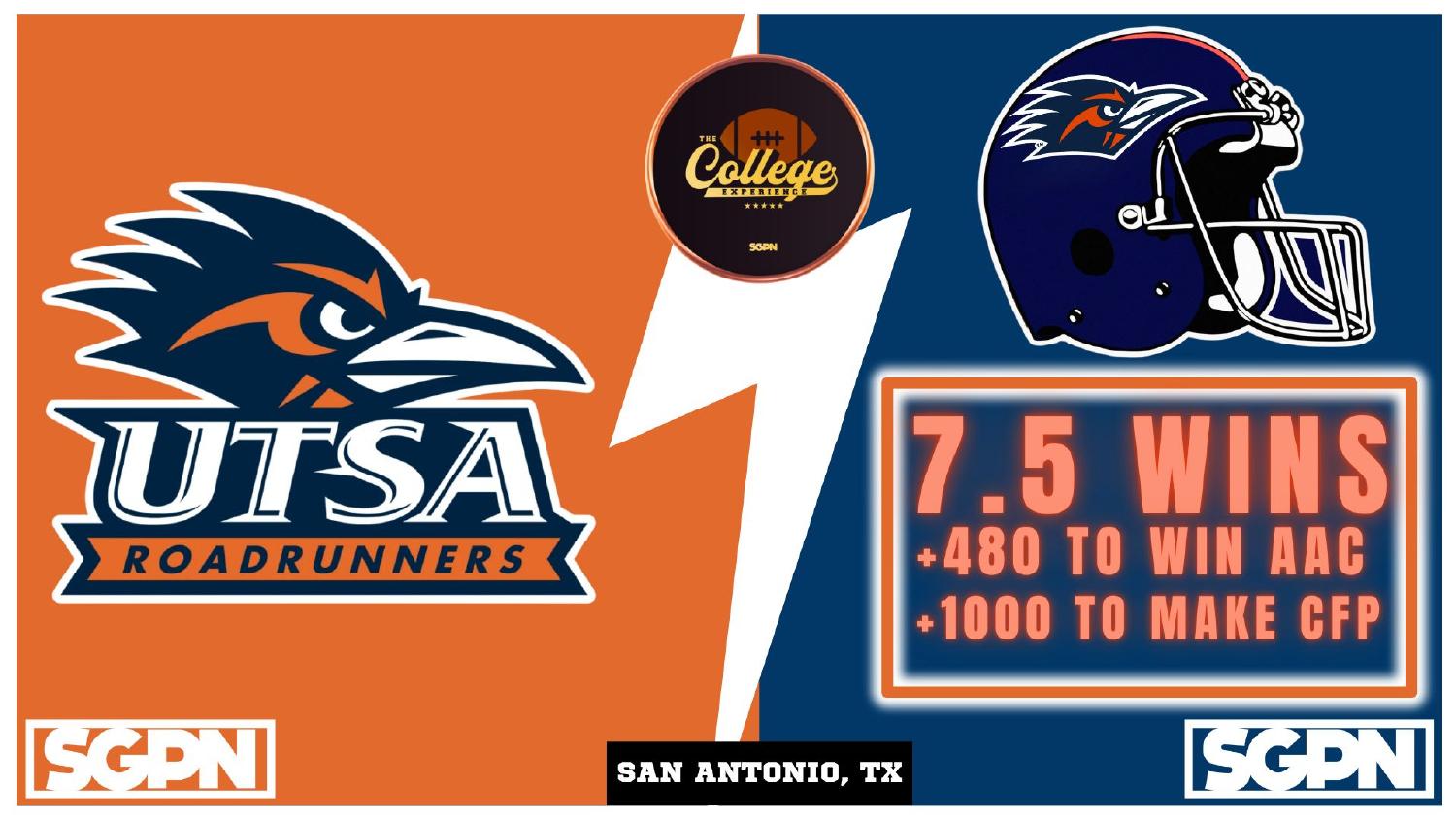 UTSA Roadrunners 2026 Win Total UTSA Roadrunners 2026 win total set at 7.5 with plus 480 AAC and plus 1000 CFP odds