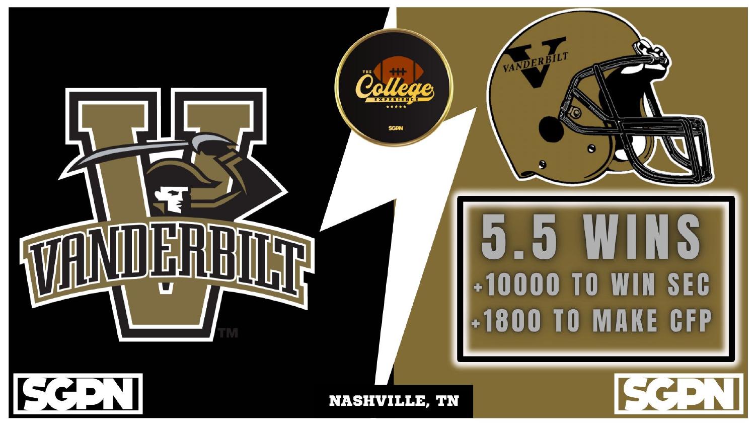 Vanderbilt Commodores 2026 Win Total Vanderbilt Commodores 2026 win total set at 5.5 with plus 10000 SEC and plus 1800 CFP odds