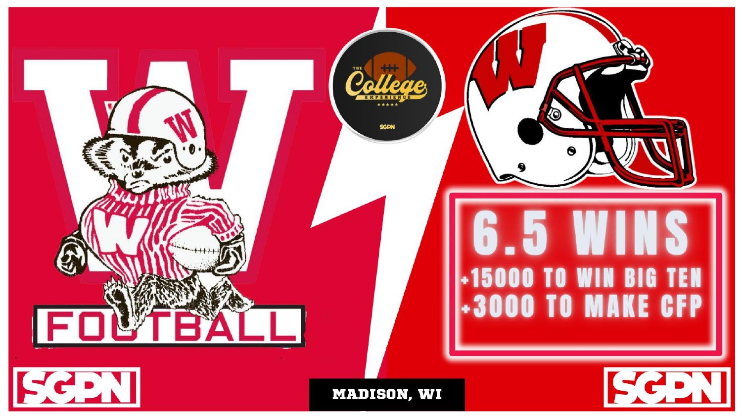 Wisconsin Badgers 2026 Win Total Wisconsin Badgers 2026 win total set at 6.5 with plus 15000 Big Ten and plus 3000 College Football Playoff odds
