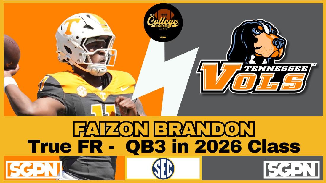Faizon Brandon Tennessee Quarterback Faizon Brandon, Tennessee true freshman quarterback, QB3 in the 2026 recruiting class