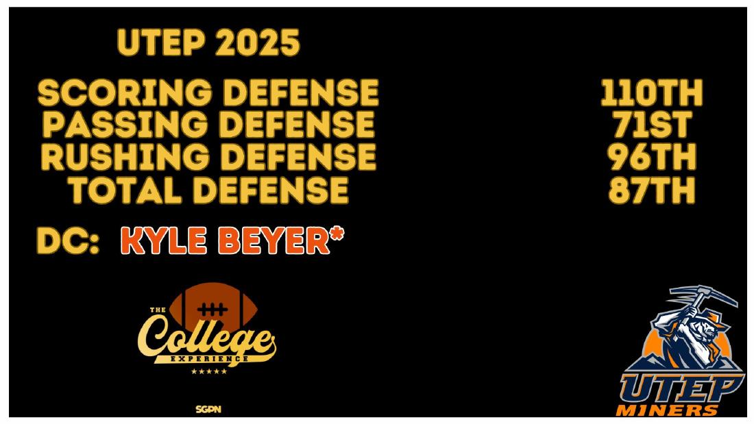 UTEP 2025 Defense Rankings UTEP 2025 defense rankings 110th scoring and 87th total defense under coordinator Kyle Beyer