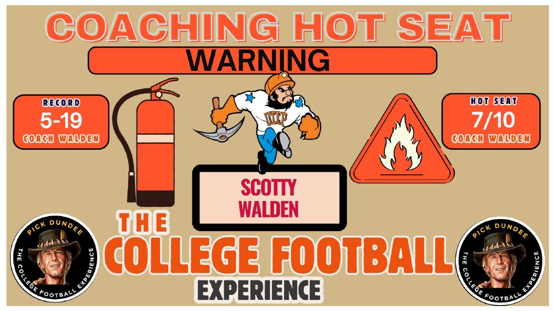 UTEP Coaching Hot Seat Scotty Walden coaching hot seat rating 7 out of 10 with a 5-19 UTEP record