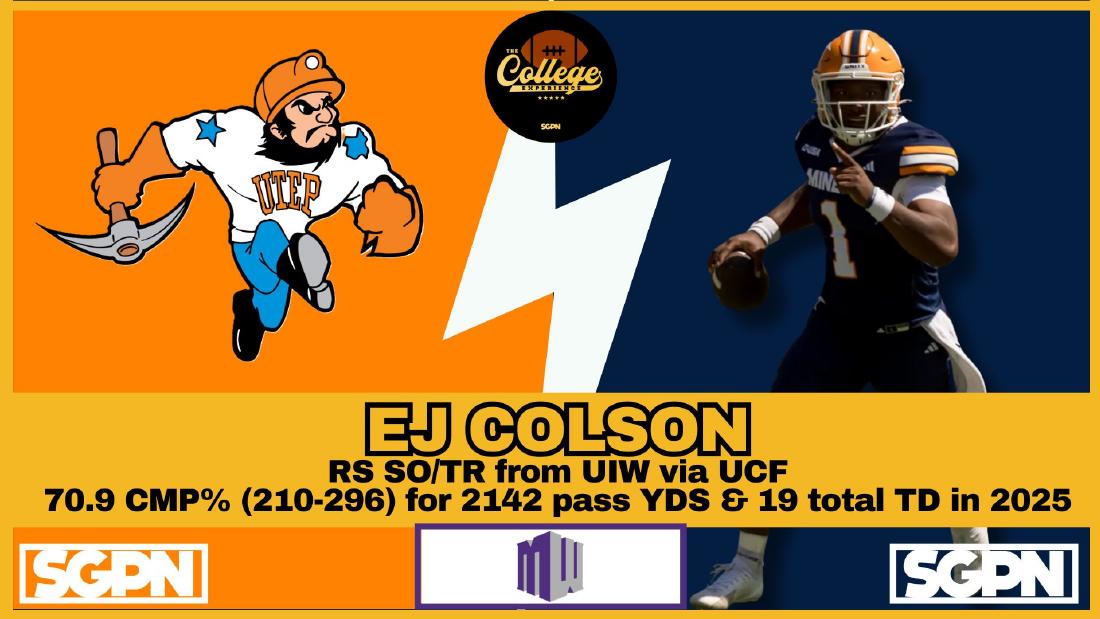 EJ Colson UTEP Quarterback EJ Colson UTEP quarterback with 2142 passing yards and 19 total touchdowns in 2025