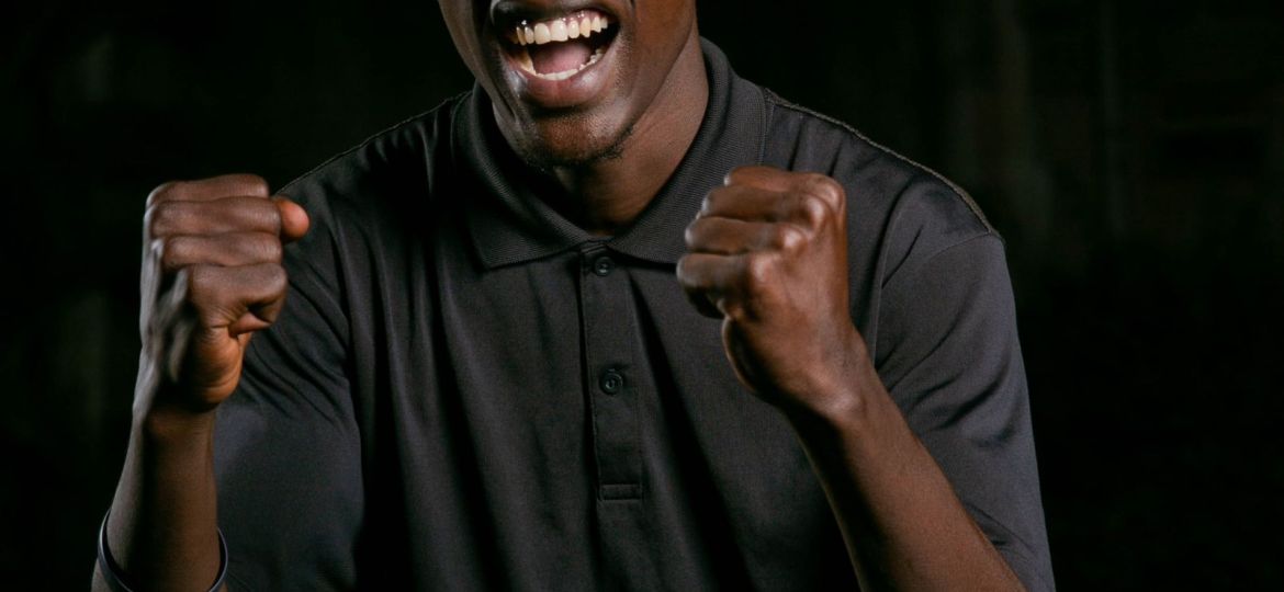 man cheering